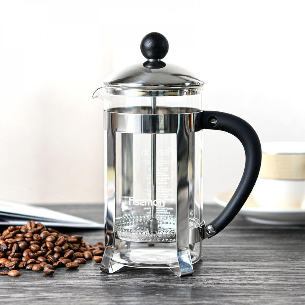 Fissman French Press Coffee Maker Borosilicate Glass FREDDO Series Silver/Clear 350ml - 3