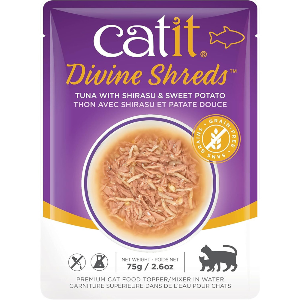 Catit Divine SHREDS, Премиум-Корм Для Кошек, ТУНЕЦ С ширасу И СЛАДКИМ Картофелем, 75 Г - 1