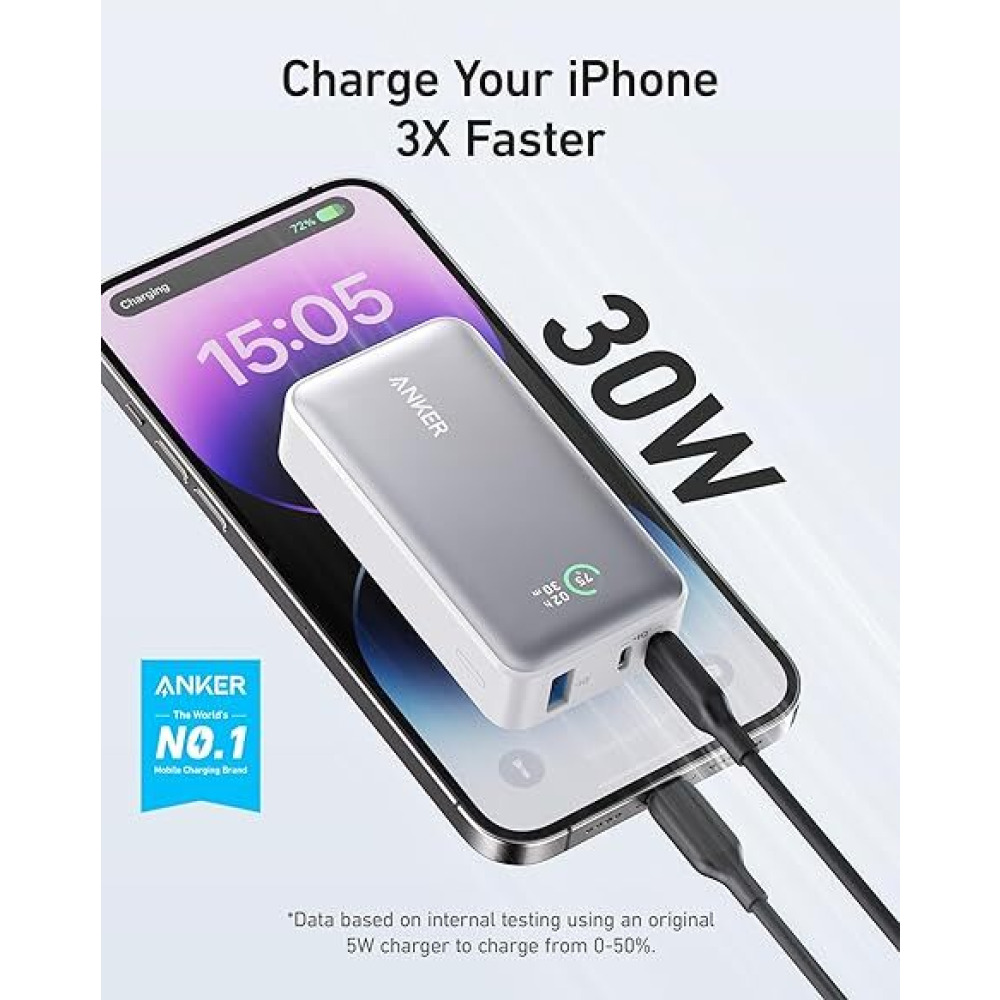 Anker, Power bank Power IQ 3.0 30W, 10000mAh, 3 port, 2 USB-C, 1 USB-A, White - 3