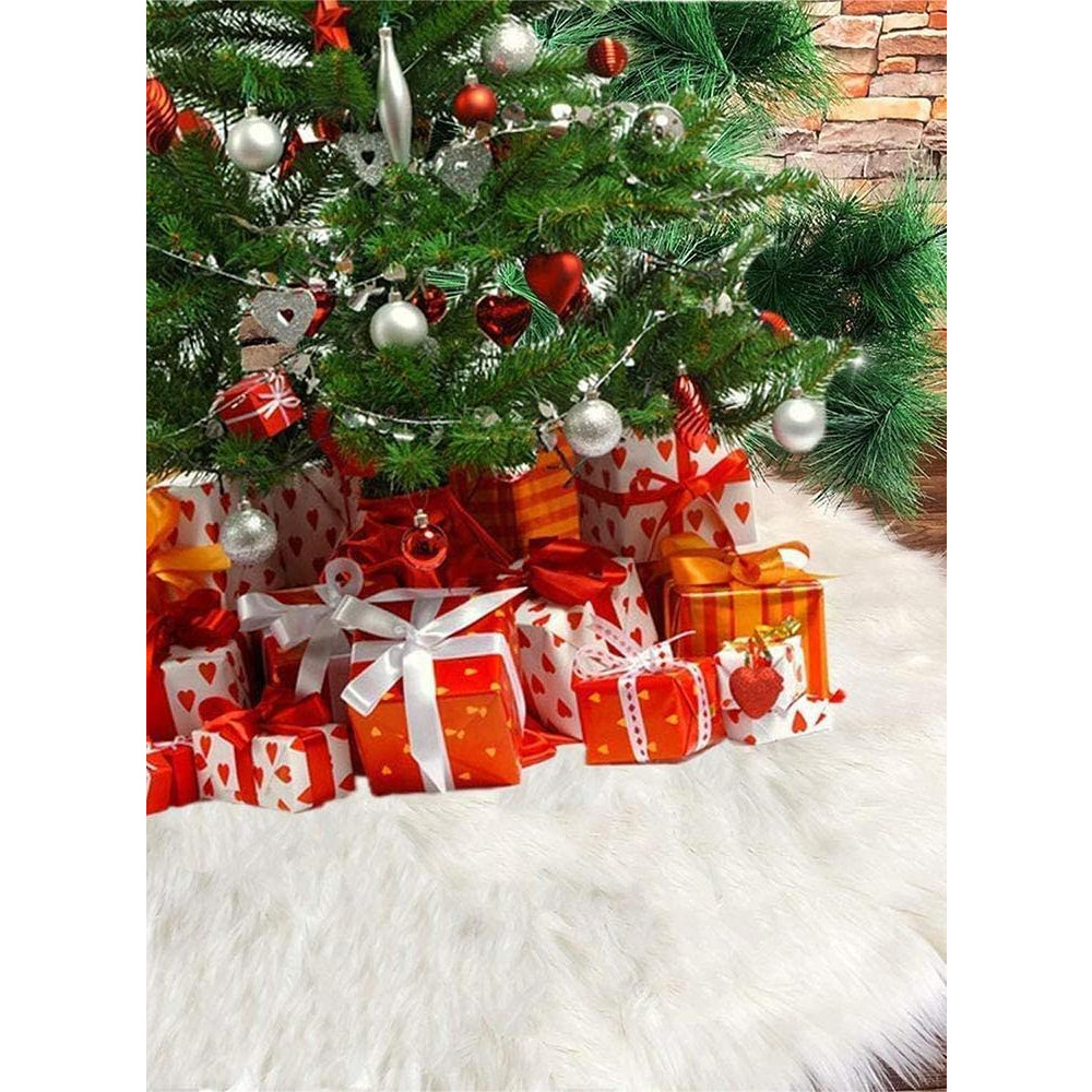 White Faux Fur Christmas Tree Skirt, 48 Inch Diameter Snowy Xmas Tree Skirt Decoration, Christmas Tree Mat with Soft and Fluffy Texture, Perfect Tree  - 6