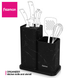 Fissman Kitchen Knife And Utensil Organizer 11x11x23+11x11x17 cm, Black Marble (Plastic) - 8 miniature