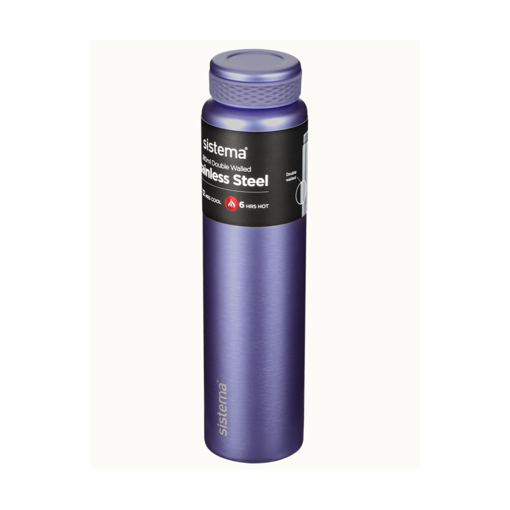 Sistema 280ML Chic Stainless-Steel Bottle, designed with double walled insulation and 100% Leak Proof to keep drinks Hot \& Cool, BPA Free. Purple. - 2