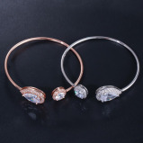أساور مفتوحة من الذهب الوردي والفضة على شكل كمثرى مستديرة من الزركونيا المكعبة والكريستال الرقيقة - 3 miniature