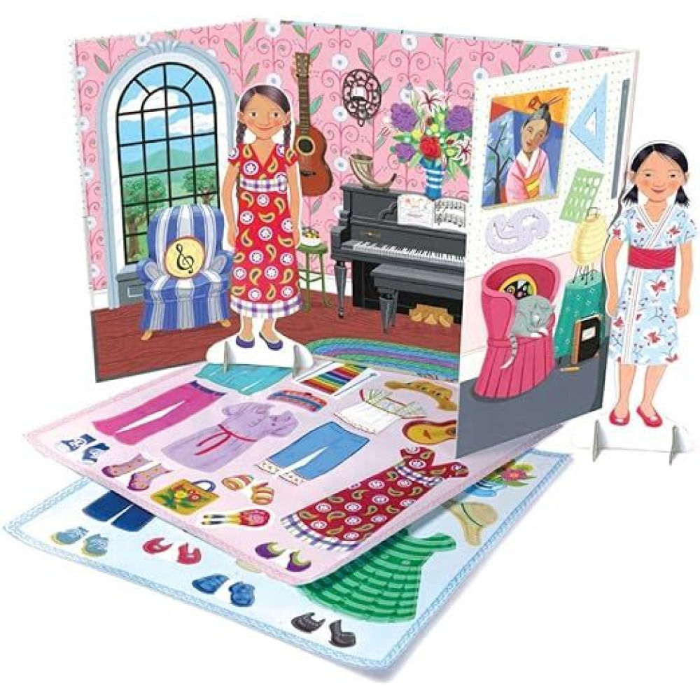 eeBoo: Musician and Artist Paper Doll Reusable Set, comes with a 2 Sided Stand-up Scene, Heavy Duty board, Perfect for Ages 5 and up - 2