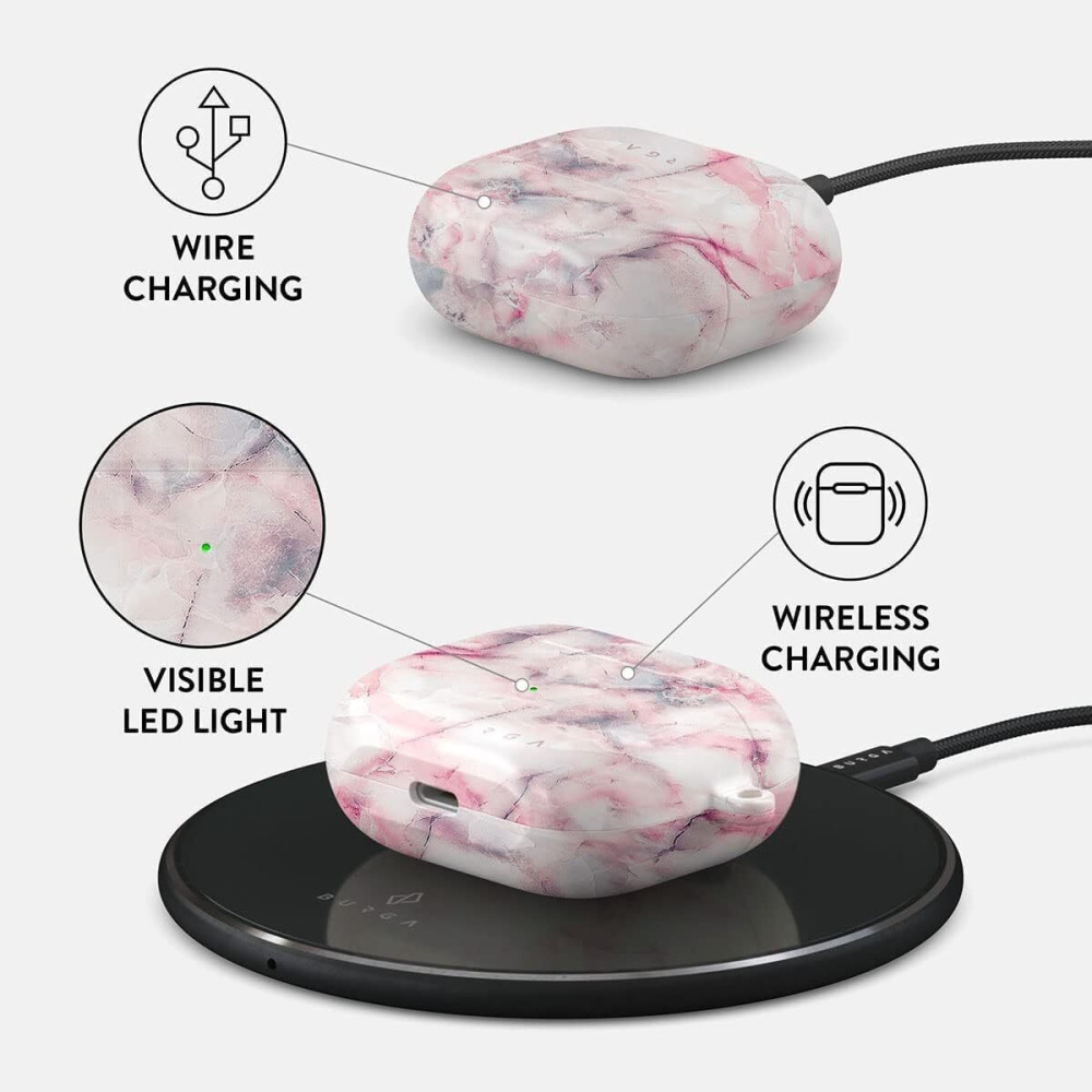 Burga Protective Hard Case For AirPods 3rd Generation Cover Charging Case LED Visible Shockproof Marble Pink Hard Plastic Wireless Charger Cover - 2