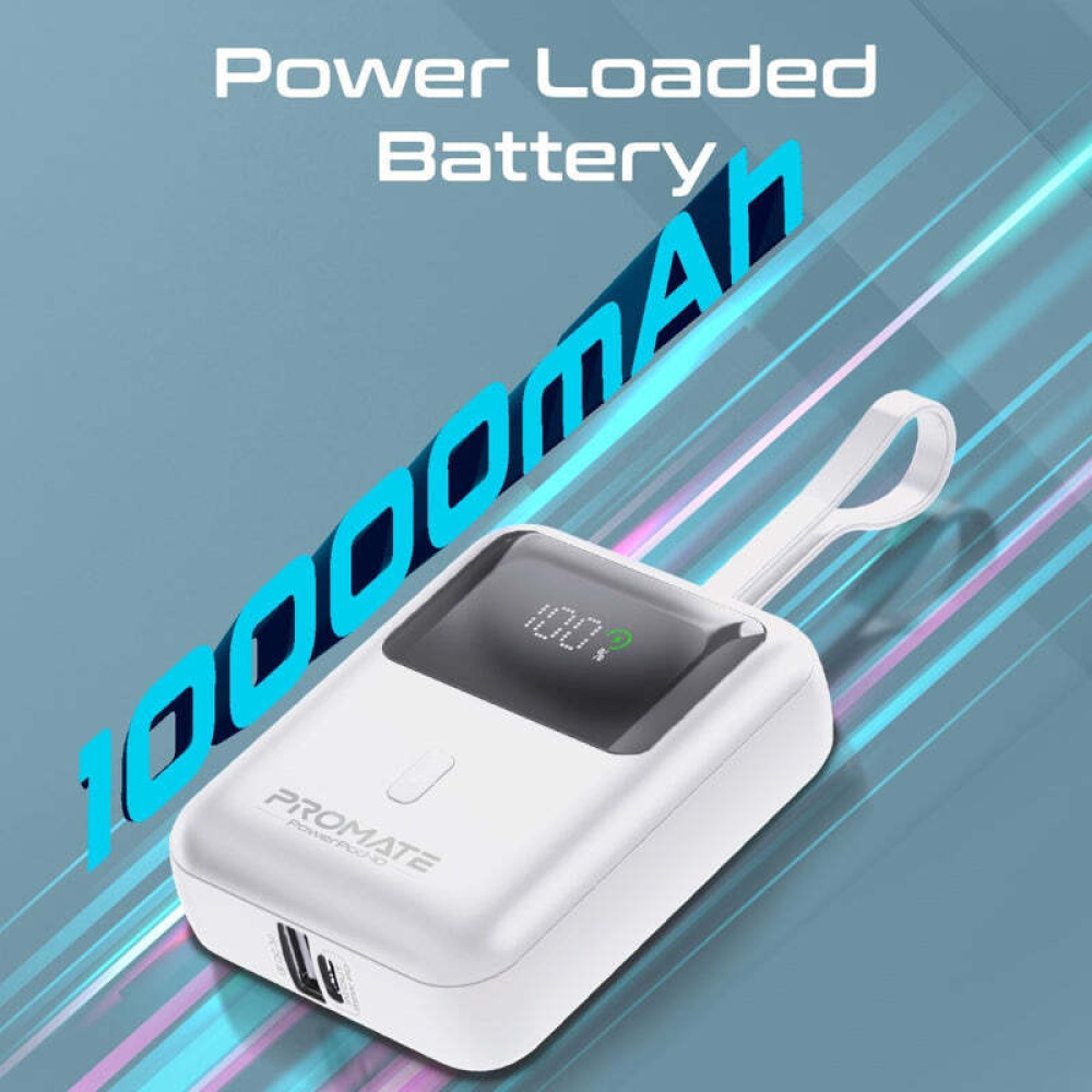 Promate PowerPod-10 Ultra Compact 35W SuperSpeed™ Power Bank with Built-In USB-C Cable - 8