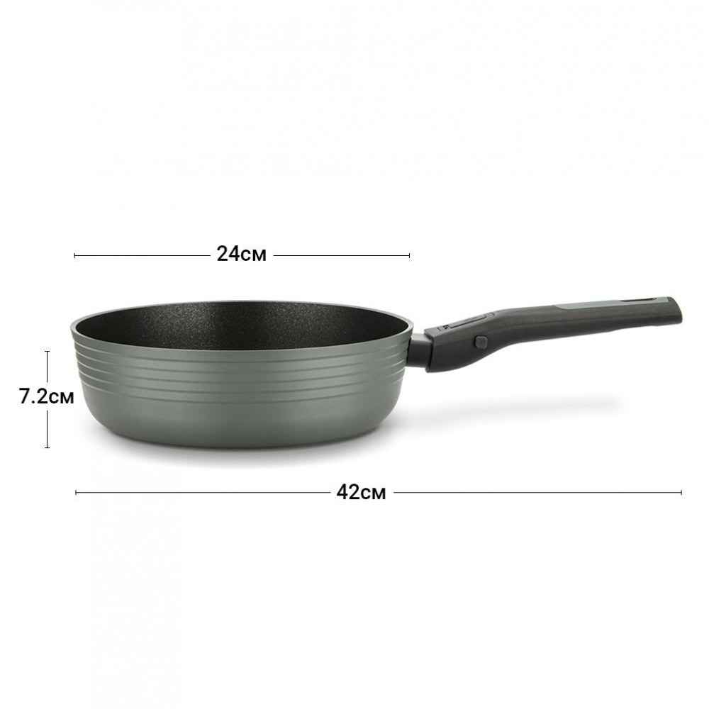 Fissman Brilliant Induction Bottom Deep Frying Pan With Detachable Handle Glass Lid Green 24x7.2cm - 2