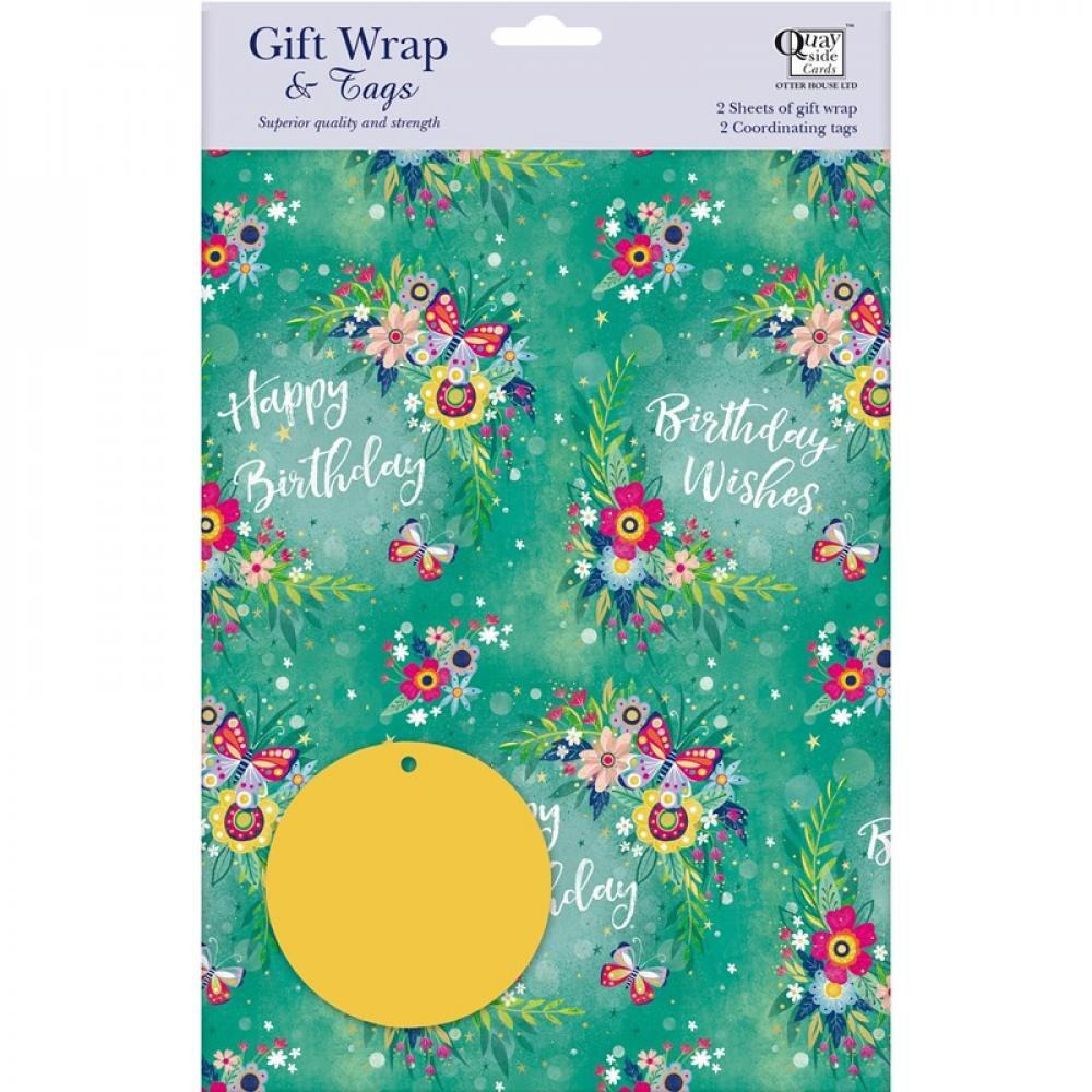 Gift Wrap & Tags - Flower Festival (2 Sheets & 2 Tags) - 1