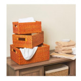 Homesmiths Copper Rattan Storage Bins With Handles Medium - 3 miniature