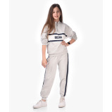 طقم ملابس عسكرية مكون من قطعتين للبنات، بلوزة رياضية بنصف سحاب + بنطلون (11-12 سنة)، رمادي - 2 miniature