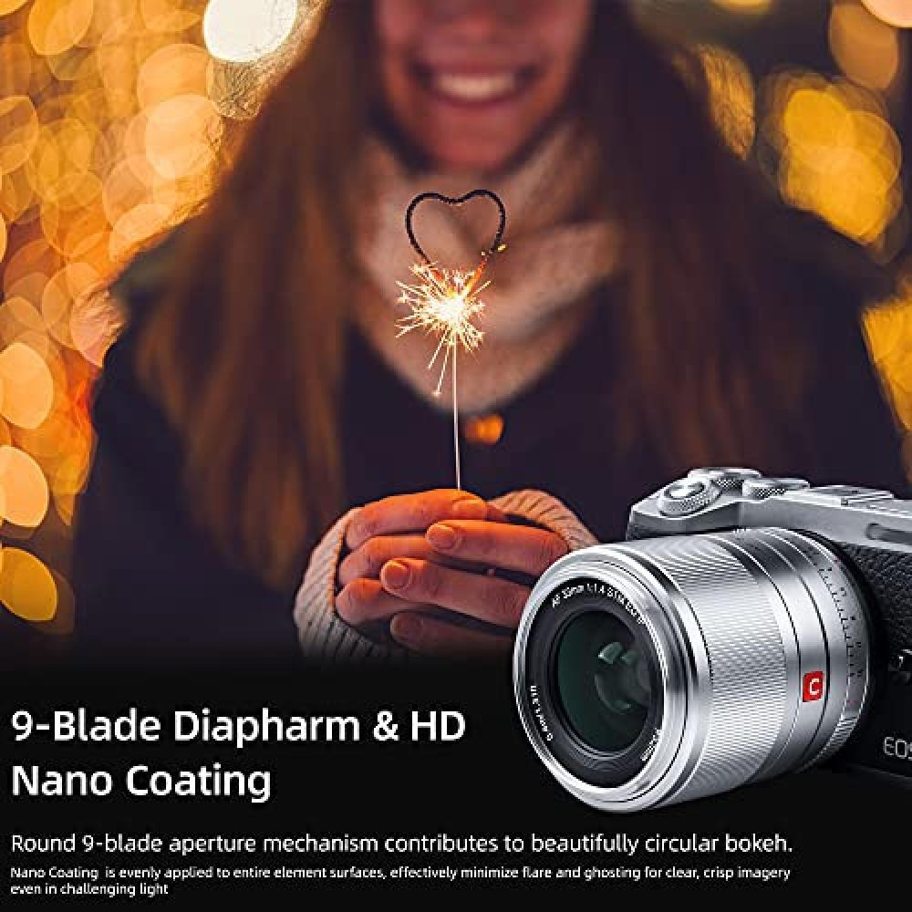 VILTROX 33mm F1.4 M STM Auto Focus APS-C Prime Lens for Canon EF-M Mount Mirrorless Camera EOS M3 M5 M6 M6II M10 M100 M200,Silver - 5