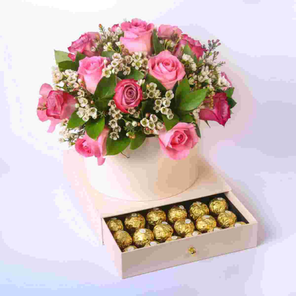 Sweety Pink - 11 Pink Rose 10 Purple Rose Wax Ruscus with Chocolate - 1