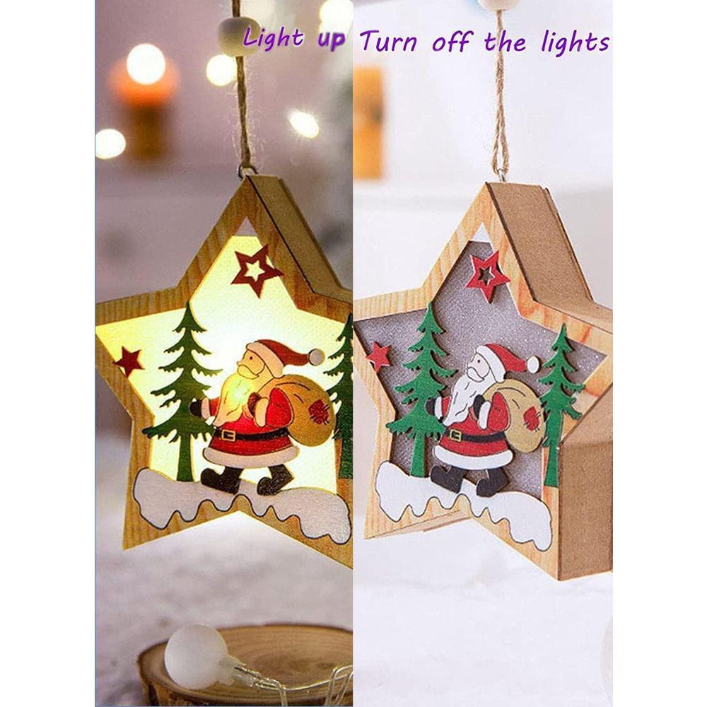 Набор из 3 Подвесных Подвесок На Елку С Деревянными звездами И Лампочками В СТИЛЕ санта-клауса, Оленя И снеговика Для Новогодней Вечеринки и Украшения - 3