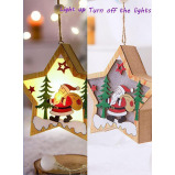 Набор из 3 Подвесных Подвесок На Елку С Деревянными звездами И Лампочками В СТИЛЕ санта-клауса, Оленя И снеговика Для Новогодней Вечеринки и Украшения - 3 miniature