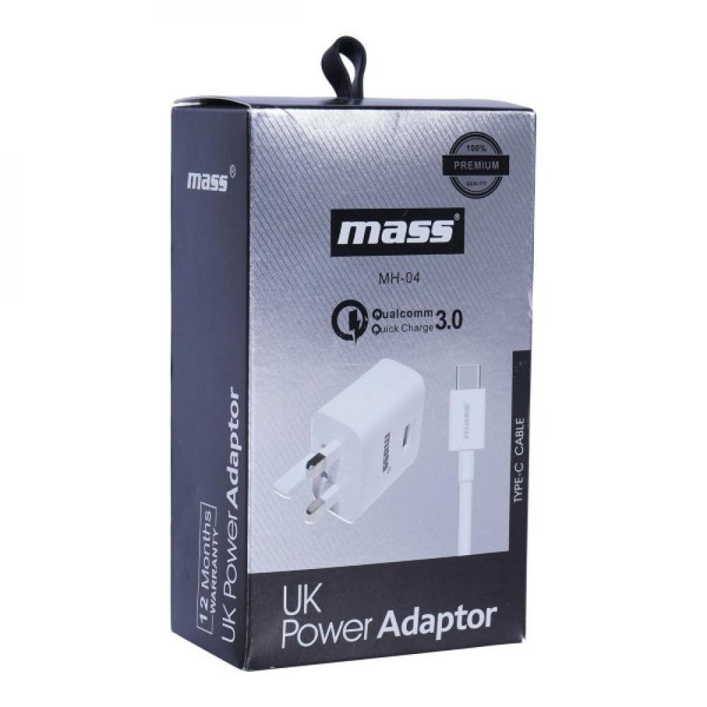 MASS UK Power Adaptor with Type C Cable, White - 1