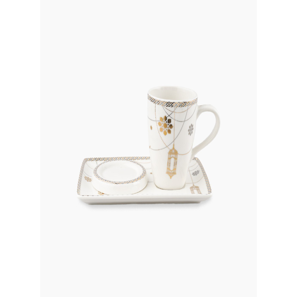 Rosa Farha Mug with plate and cover Suitable Ramadan and Eid Decoration \& CelebrationPerfect Festive Gift for Home Decoration in Ramadan, Eid, Birthd - 1
