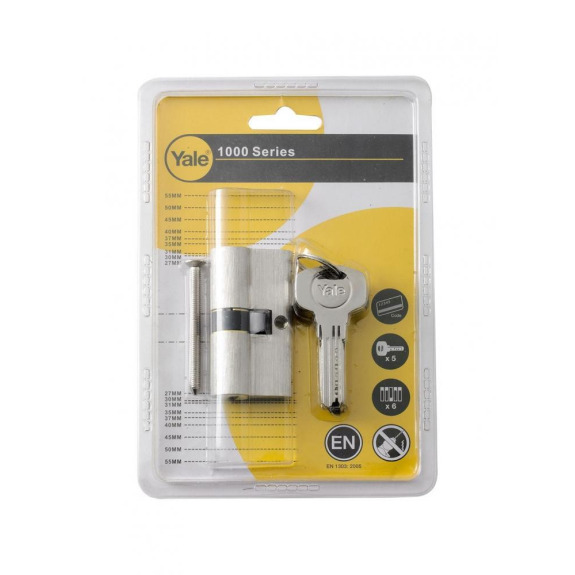 Цилиндр С Двойным Европрофилем Yale Серии 1000, Ключ С УГЛУБЛЕНИЕМ 30+30, Сатинированный никель