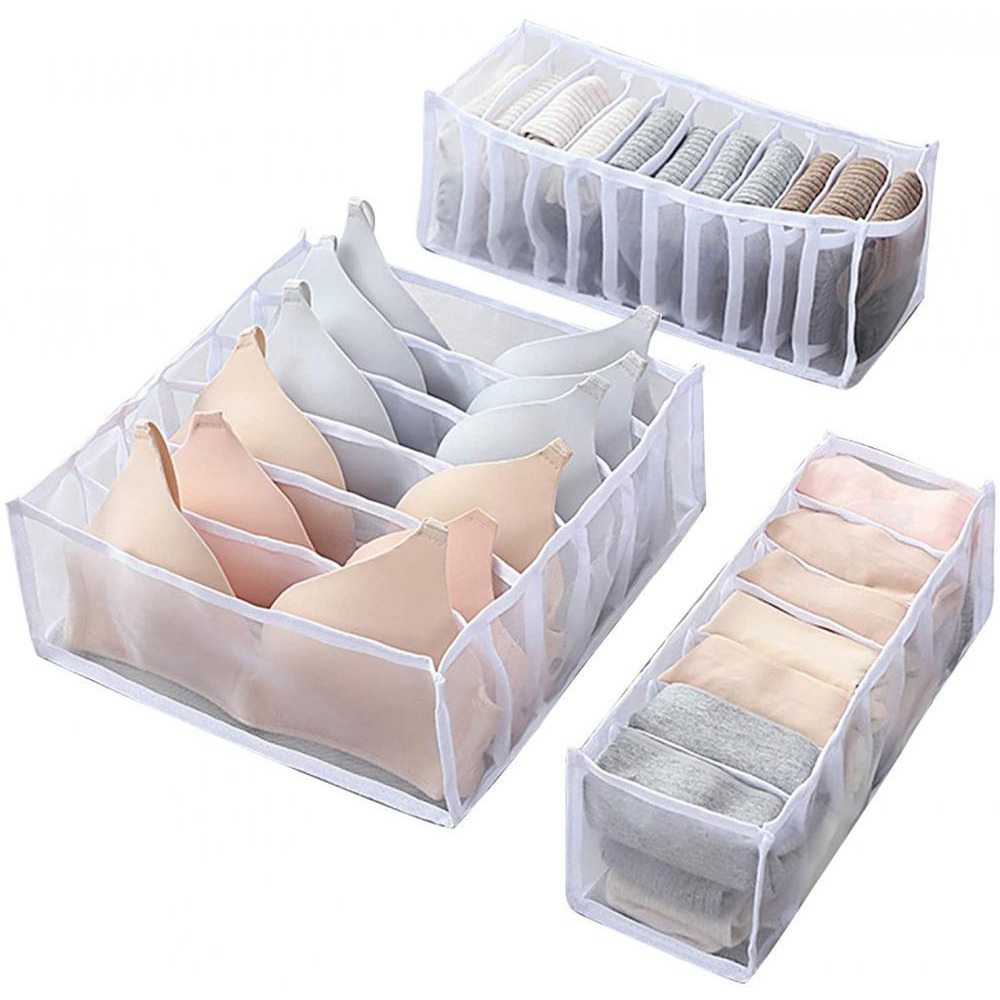 YumLock / Storage boxes organisers, Collapsible, Bra, underwear closet, White, (Thickening) 3pcs - 1