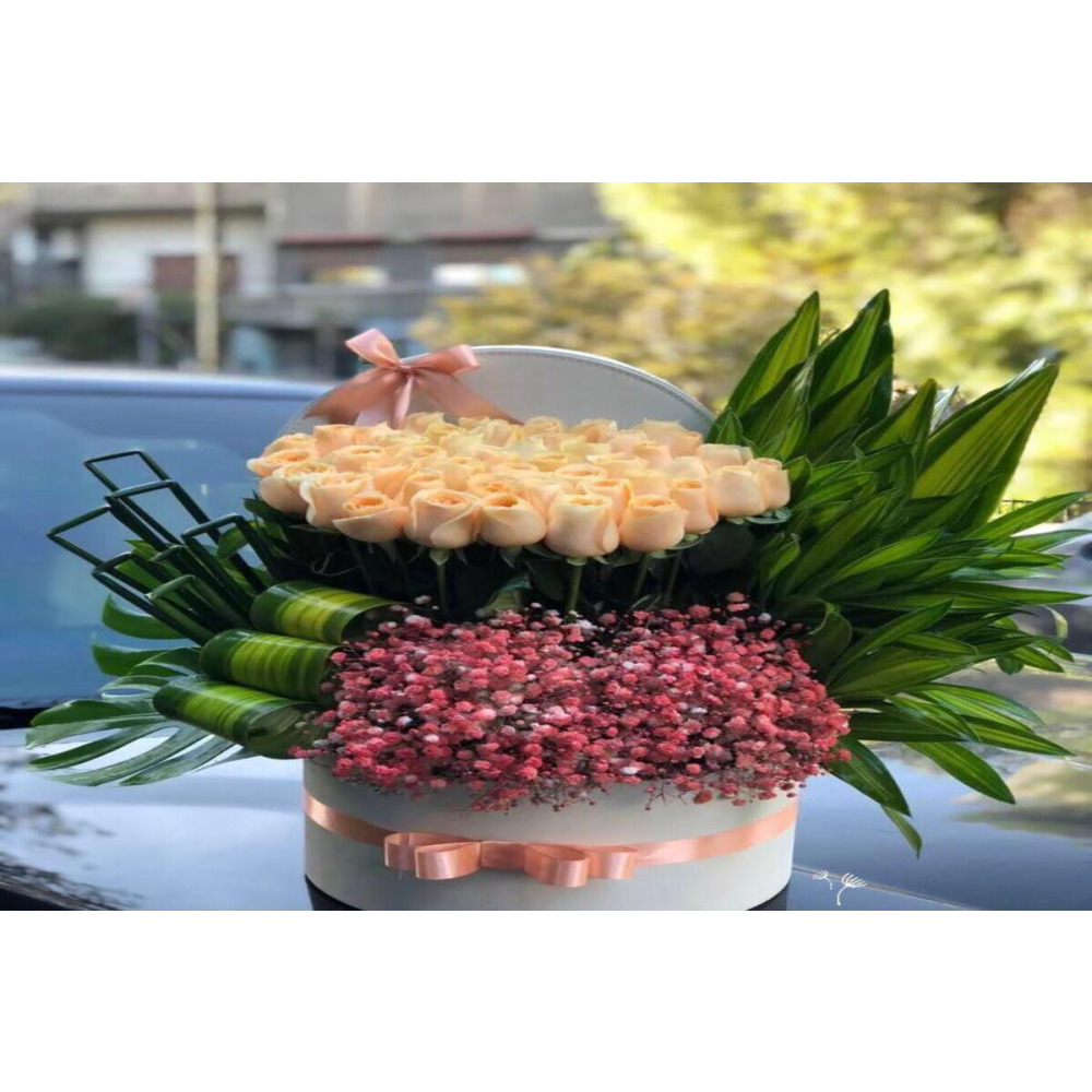 Mixed Sophistication - Pink Gypso and Orange Roses in a Box - 1