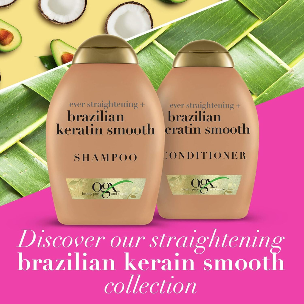 Shampoo and conditioner, Ogx, Ever straightening + Brazilian keratin smooth, 13 fl. oz. x 2 (385 ml x 2), Pack of 2 - 6