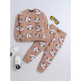 طقم مكون من قطعتين من سويت شيرت وبنطال رياضي مطبوع عليه صورة باندا للأولاد - بني فاتح، مقاس 12-18 شهرًا - 2 miniature