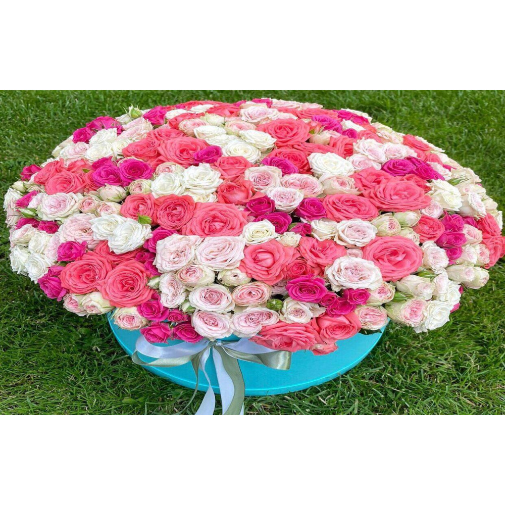 Ever Elegant Flower Bouquet - 50 Stems Baby Roses with Green Leaves - 1