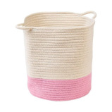 Homesmiths Cotton Rope Basket Upper Mouth White and Pink Dia30 x H30 cm - 2 miniature