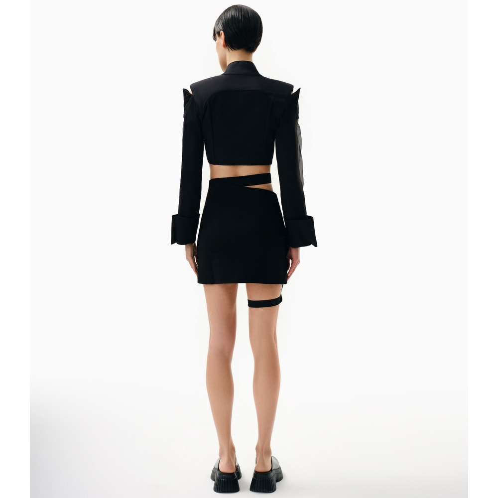 KNTLGY Black Organza Woven Crop Shirt, L - 2