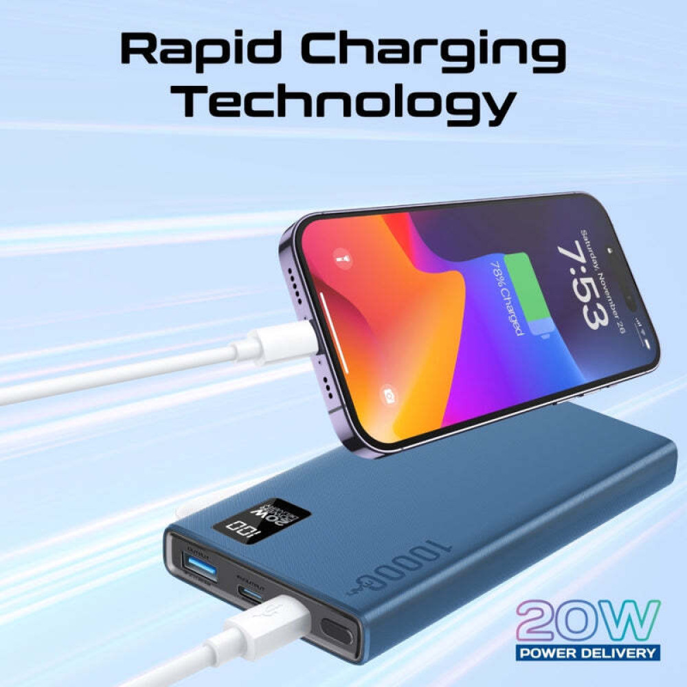 Promate Compact Smart Charging Power Bank с ДВУМЯ ПОРТАМИ Usb-C МОЩНОСТЬЮ 20 ВТ И Usb-A мощностью 22,5 Вт - 5