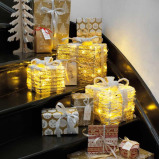 Kaemingk Decoris Micro LED Giftbox Rattan with Bow Steady Battery Operated Set of 3 - 1 miniature