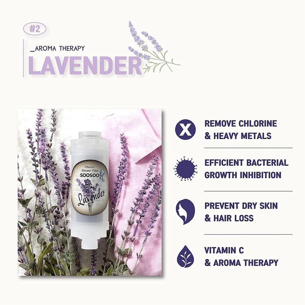 SooSoo / Showerhead filter, Aroma vitamin, For dry skin and hair loss, Lavender - 2