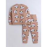 طقم مكون من قطعتين من سويت شيرت وبنطال رياضي مطبوع عليه صورة باندا للأولاد - بني فاتح، مقاس 12-18 شهرًا - 3 miniature