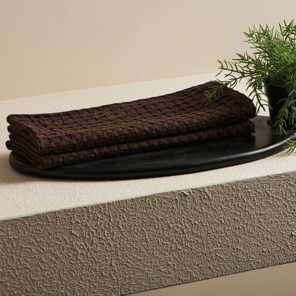منشفة المطبخ BYFT Orchard Heavy WAFFLE، مقاس 50 × 70 سم، قطن 102 جرامًا للمتر المربع، بني داكن، مجموعة من 3 قطع - 4