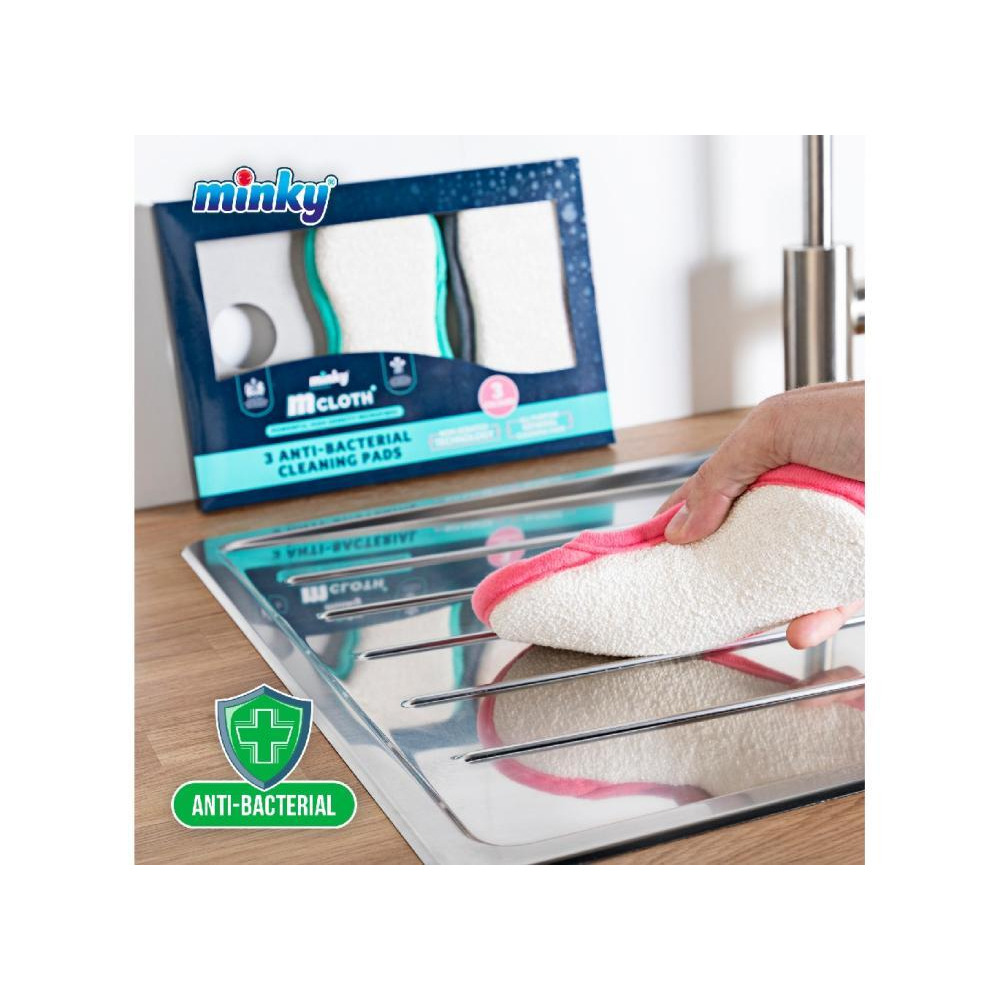 Minky M Cloth Anti-Bacterial Cleaning Pad Pack of 3 - 4