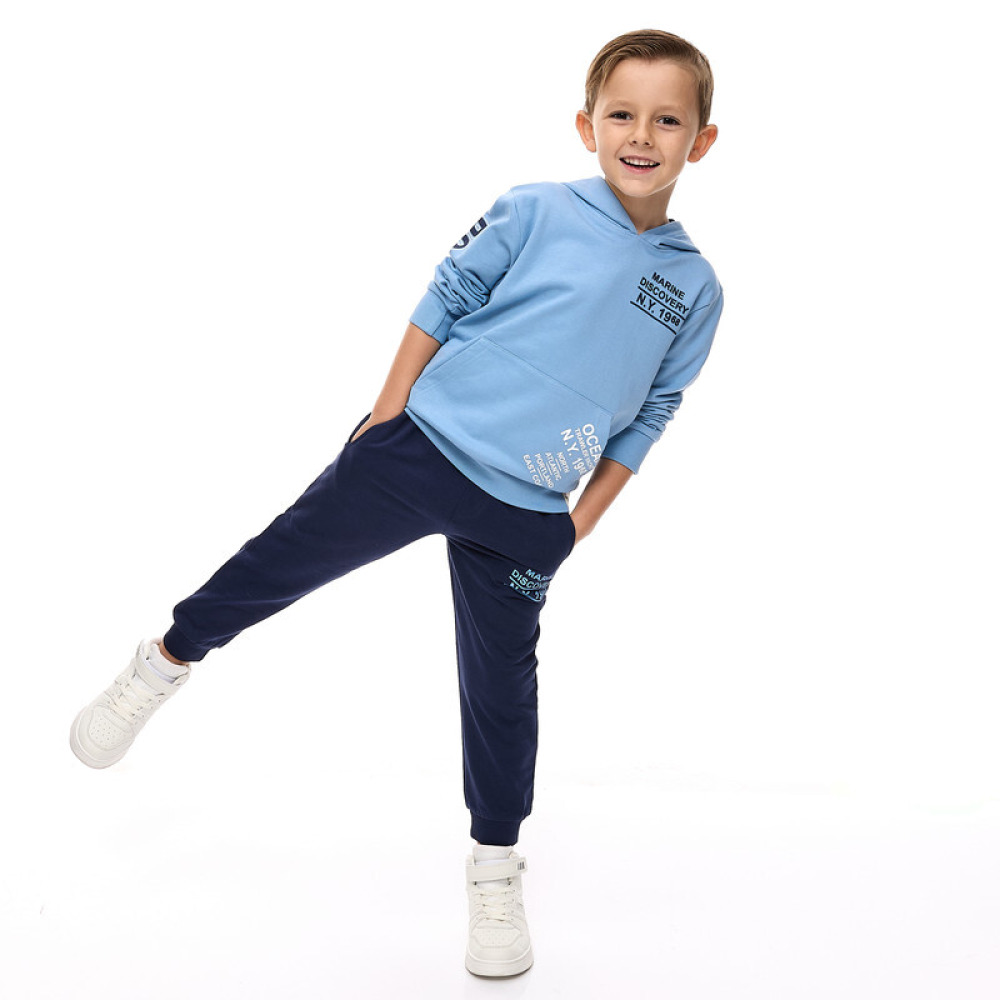 КОМПЛЕКТ Из 2 предметов: Толстовка С КАПЮШОНОМ И Джоггеры Для мальчиков (7-8 лет), цвет: светло-синий-темно-синий - 1
