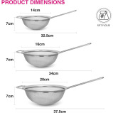 Fissman Strainer Sets - 14cm,16cm, 20cm - Stainless Steel Fine Mesh Strainer with Hang Handle - 2 miniature