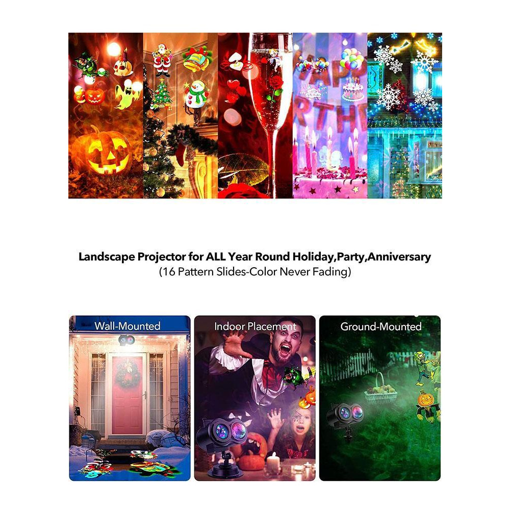 Projector Lights for Outdoor 2in1 26 HD Effects 3D Moving Patterns with Ocean Wave LED Landscape Lights Waterproof Night Light Outdoor Indoor Decorati - 6