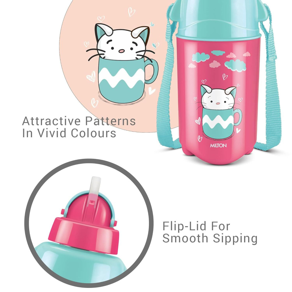 Milton Kool Trendy 400 Plastic Insulated Water Bottle with Straw for Kids, 370 ml, Cherry Pink - 3