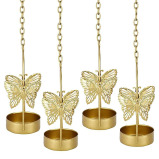 Kyzzo Butterfly Hanging Tealight Candle Holder for Home Decor, Indoor and Outdoor Decoration, Diwali Gifting Item (Pack of 4 pcs, Gold) - 1 miniature