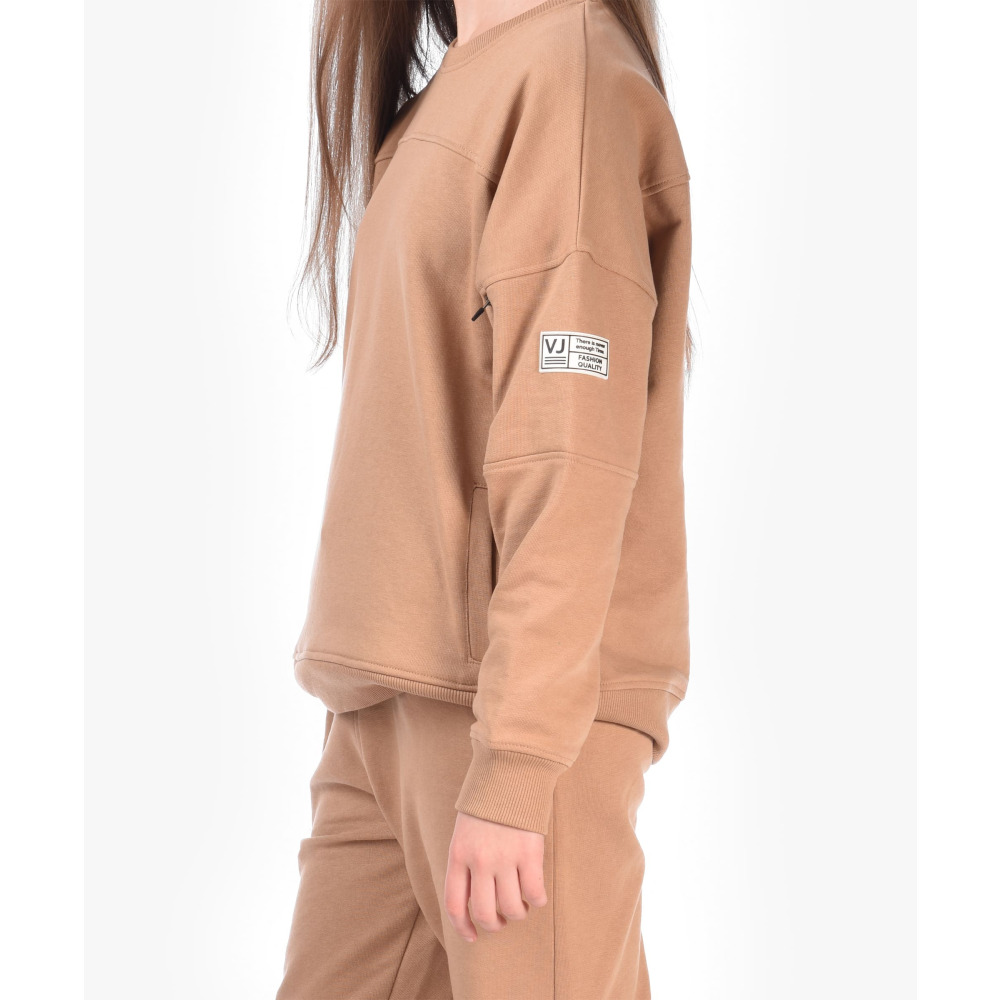 طقم ملابس بناتي مكون من قطعتين، قميص رياضي مريح + بنطلون (9-10 سنوات) - بني - 4