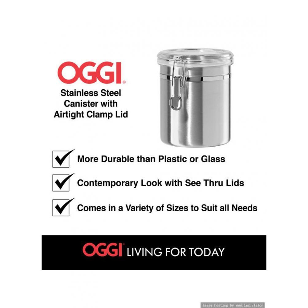 Oggi Stainless Steel 47oz Clamp Canister with Clear Lid - 4