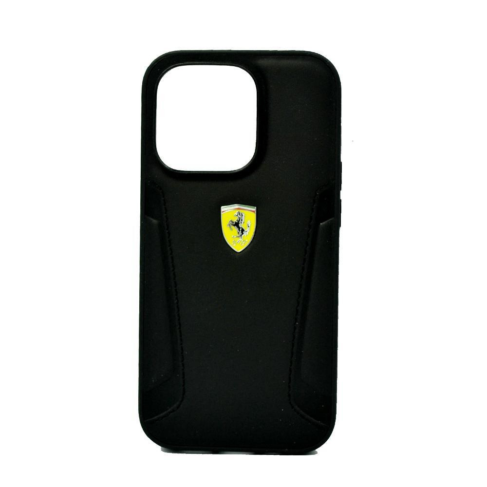 Ferrari Leather Case With Hot Stamped Sides Yellow Shield Logo For Iphone 14 Pro Max Black - 1