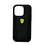 Ferrari Leather Case With Hot Stamped Sides Yellow Shield Logo For Iphone 14 Pro Max Black - 1 miniature