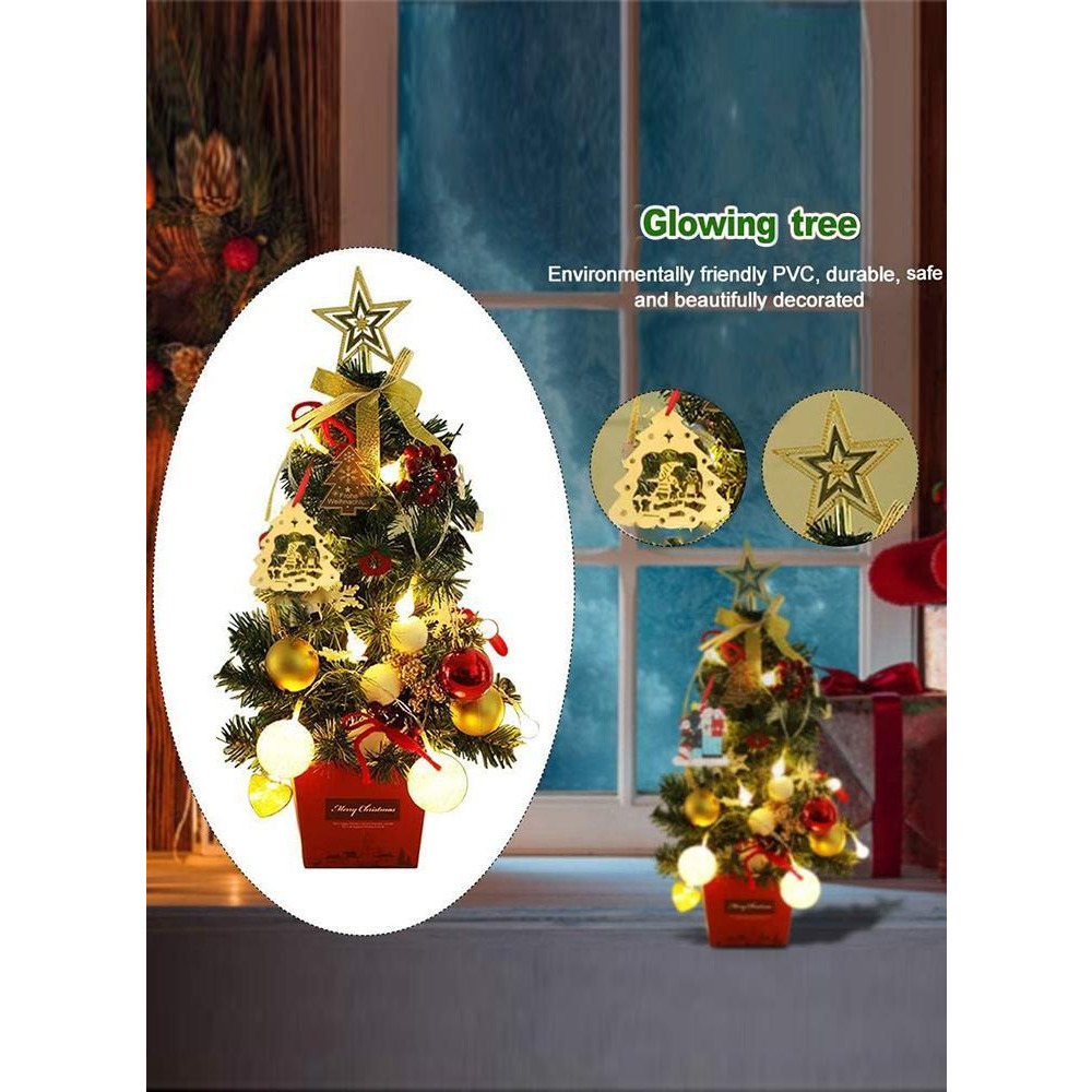 شجرة صناعية صغيرة مقاس 20 بوصة مع مصابيح Led وشجرة على شكل نجمة ومجموعة زينة يمكنك صنعها بنفسك، زينة مثالية تعمل بالبطارية للعام الجديد - 5