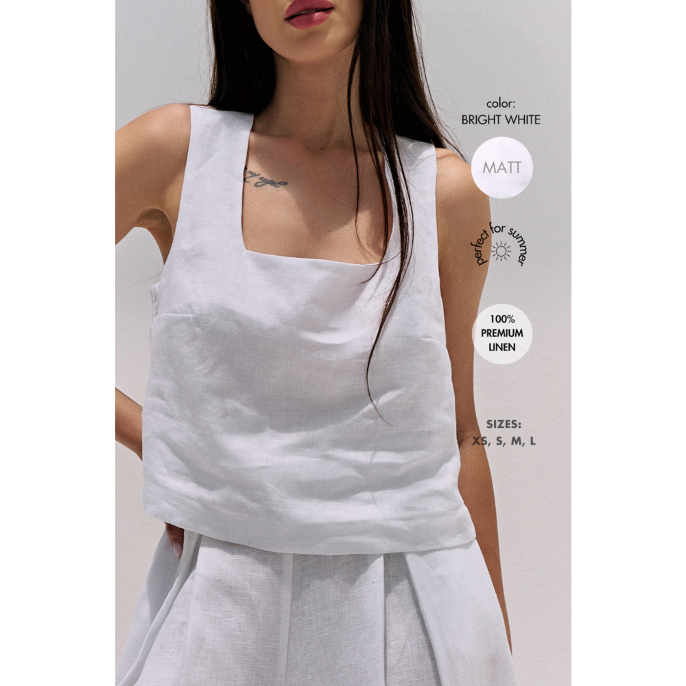 Linen Crop Top, White (L) - 5