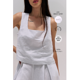 Linen Crop Top, White (L) - 5 miniature