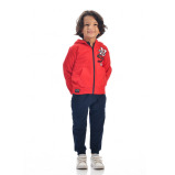 طقم مكون من قطعتين من هودي بسحاب كامل وبنطال رياضي للأولاد (3-4 سنوات) أحمر - كحلي - 1 miniature
