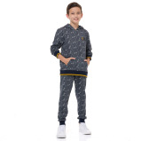 طقم مكون من قطعتين من هودي وبنطال رياضي مطبوع للأولاد (9-10 سنوات) باللون الأسود - 2 miniature