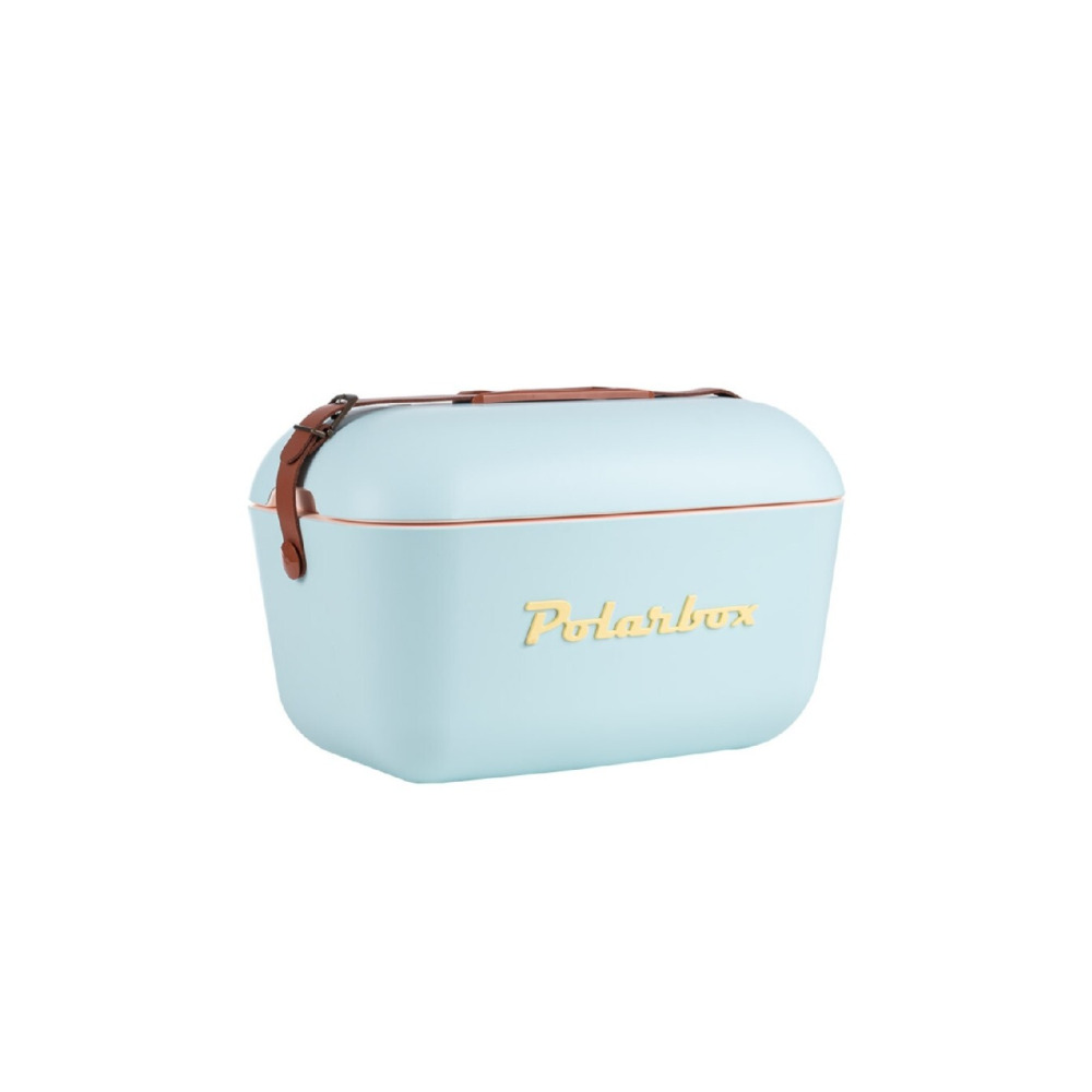 Polarbox Classic Cooler Box with Leather Strap, Sky Blue - Yellow Green Rigid Thermal Insulated Ice for Beach, Picnic Party Convertible Lid, 12 L - 1