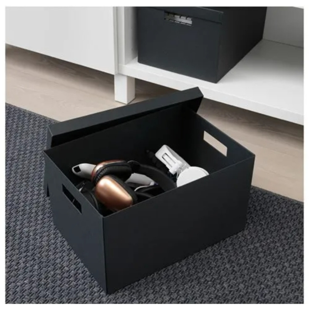 IKEA TJENA Storage Box with Lid, Black - 18x25x15 cm Versatile Desk Organizer for Small Items - 5